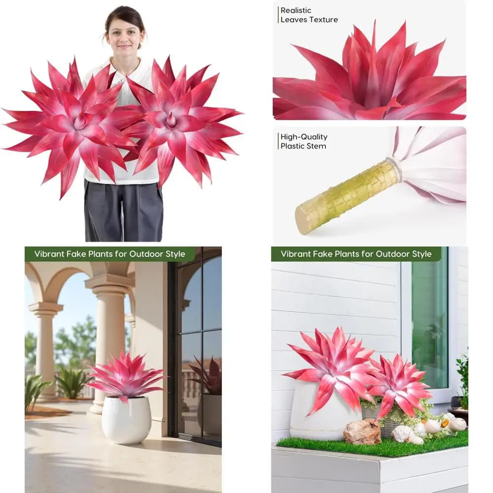 Set di 2 Piante Artificiali di Agave Rosse e Bianche da 28 Pollici per Arredamento Casa - Piante da Interno Realistiche Senza Vaso