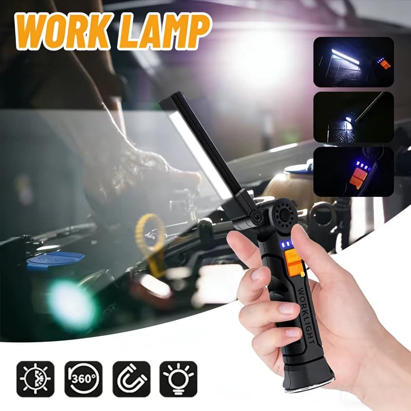 COB LED Spotlights with Magnet and Hook, Built-in Rechargeable Battery, Waterproof Work Light for Outer, Emergency Lamp