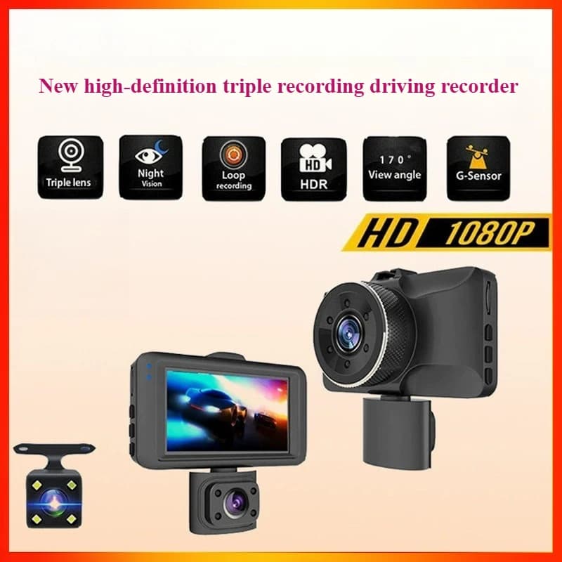 XZY Infrared Night Vision 3 Lens Dash Cam Dual Lens Adhesive Install Loop Recording Car Dashboard Camera