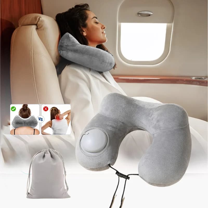 Cuscini da viaggio gonfiabili a forma di U Cuscino d'aria portatile Cuscino di supporto per il collo Comodo cuscino per dormire Premere per gonfiare il cuscino