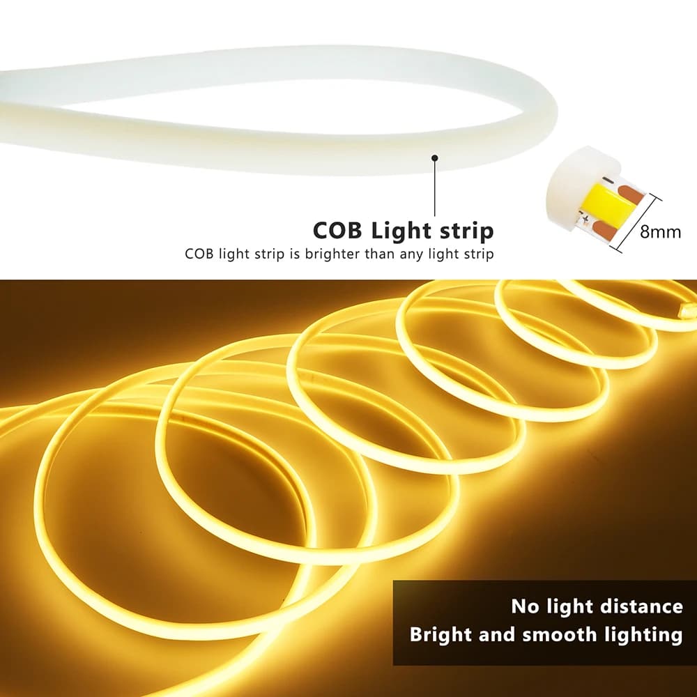 288 LED/m COB LED Neon Light 220V Dimmerabile 10 colori Striscia flessibile ad alto CRI RA90 con alimentazione per la decorazione della parete del cartello personalizzato
