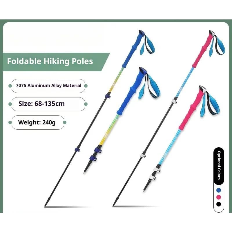 Telescopic Trekking Stick in Aluminium 3 Sections with Quick, Light and Foldable closure, with Anti-Shock Point