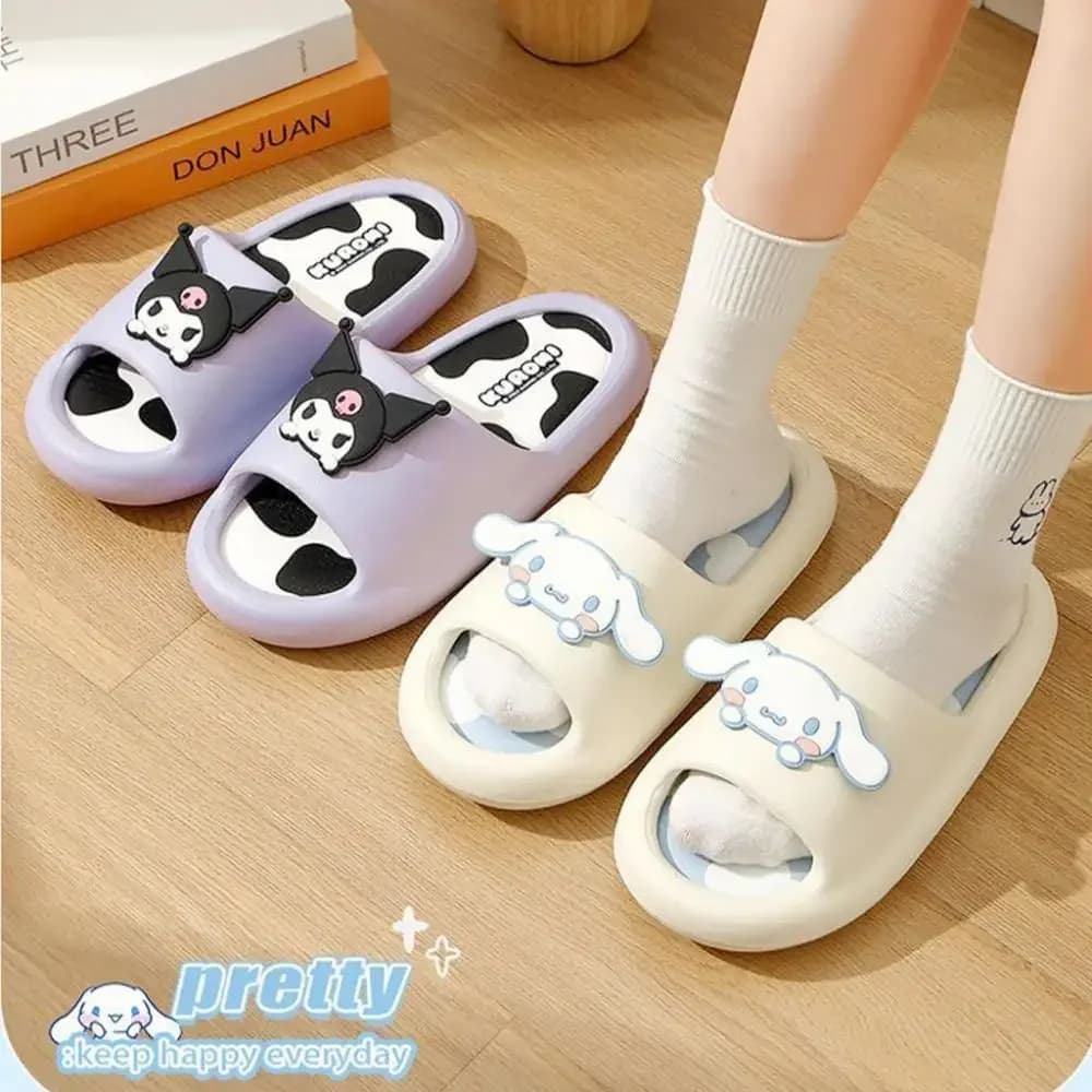 Pantofole Cartoon Sanrio Cinnamoroll Kuromi per Donne, Scarpe Estive Anime Hello Kitty Kawaii, Morbide Ciabatte Carine per Ragazze e Studentesse
