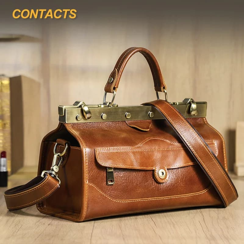 Full Grain Lamb Cowhide Leather Ladies Handbag with Multiple Compartments Luxury Hardware Lock Genuine Leather Crossbody Bag