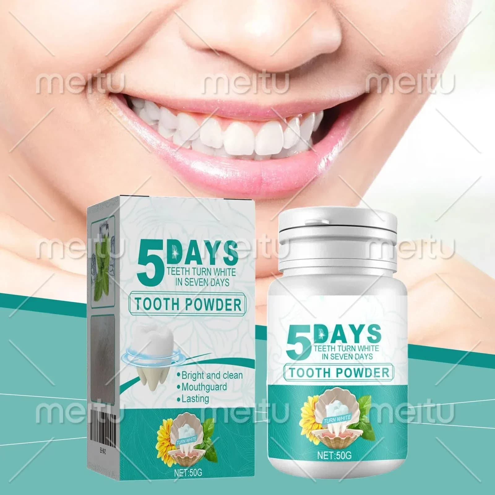 White teeth powder for plaque, tartar removal, clean yellow teeth, smacker, good breath, teeth cleaning powder