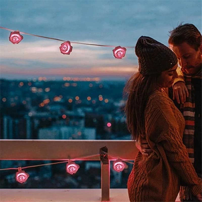 Luci a LED a forma di fiore di rosa, luci a stringa, 20 LED, decorazioni natalizie per interni, per la casa, San Valentino, luci fatate