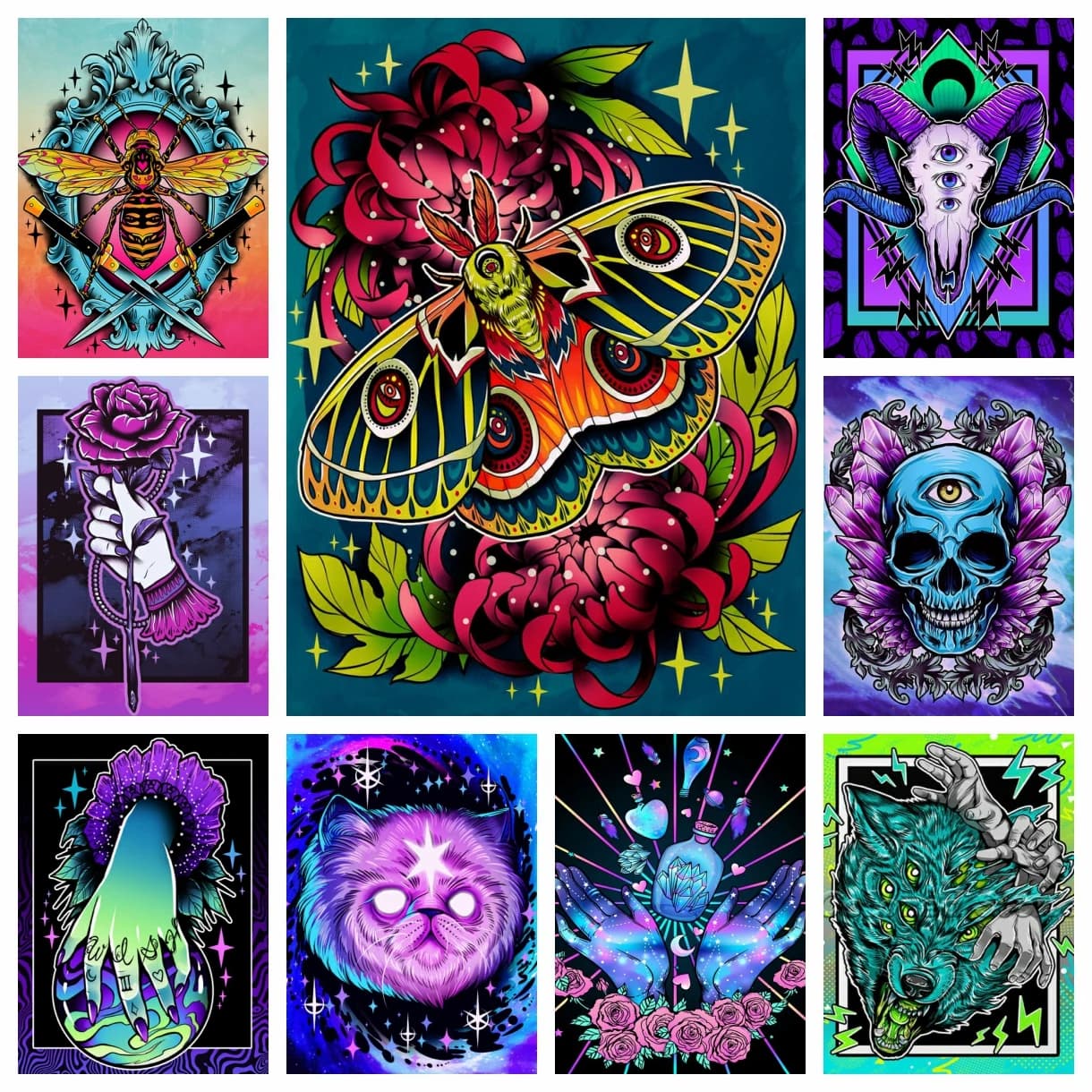 Animal Insect Bunny Bee 5D DIY Diamond Painting Mosaic Colorful Fantasy Art Embroidery Full Round Drill Cross Stitch Home Decor