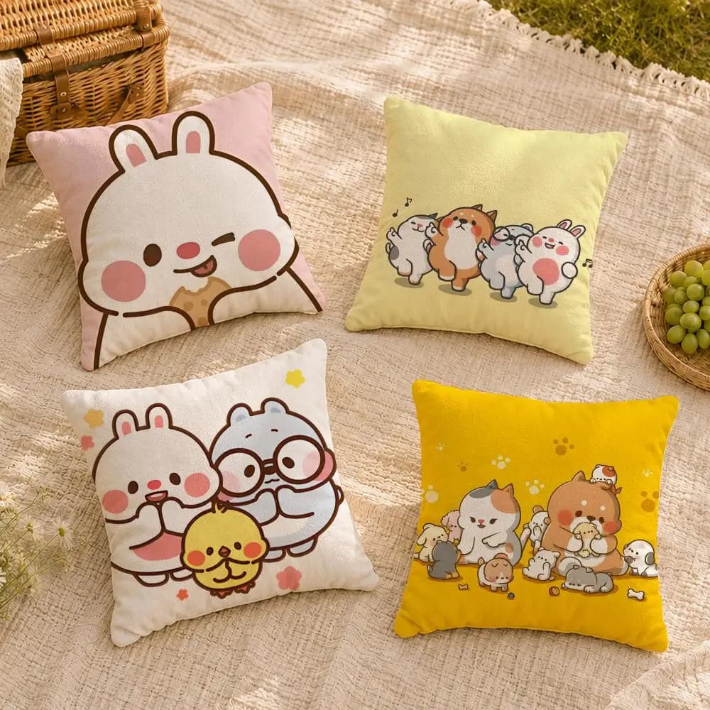 cute T-Tonton F-Friends Cushion Cover Soft Short Plush Throw Pillow Cover Washable Skin Friendly Sofa Living Room Decor