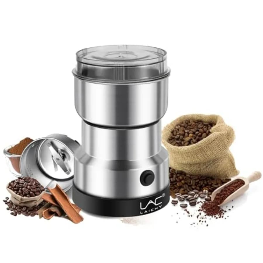 Macinacaffè elettrico e macinaspezie, macinazione rapida da 150 W con lame in acciaio inossidabile per chicchi di caffè, spezie, semi, erbe