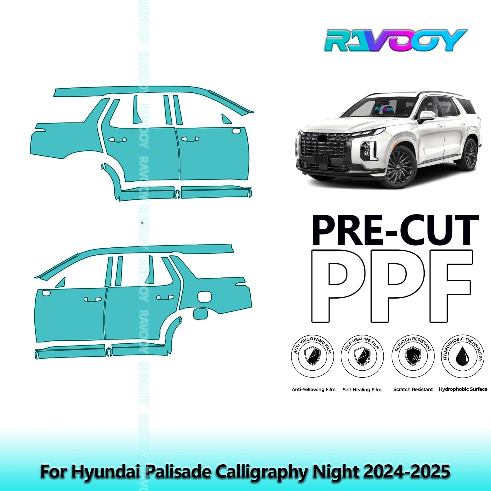 For Hyundai Palisade Calligraphy Night 2024-2025 8.5mil Pre-Cut PPF Door & A/B Pillar Kit TPU Paint Protection Film Set