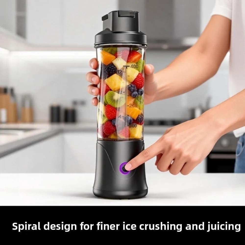 Mini Frullatore Portatile da 450ML, Ricaricabile USB, Spremiagrumi Elettrico in Plastica, Piccolo Frullatore Senza Fili Automatico per Frutta e Alimenti