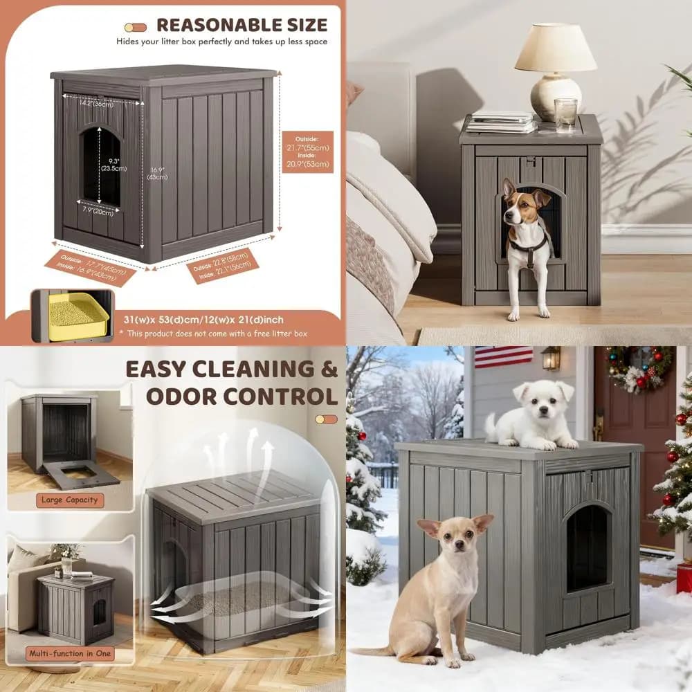 Cuccia per Cani in Plastica Resistente alle Intemperie per Razze Piccole, Rifugio Esterno Durevole per Animali Domestici con Ventilazione, Facile da Pulire, Grigio