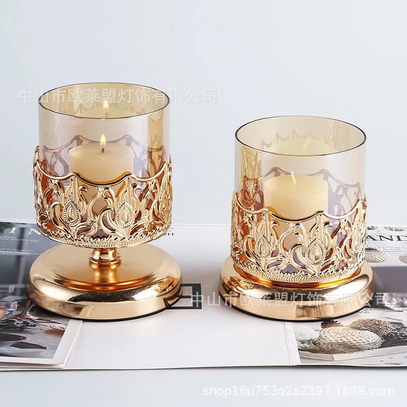 European Metal Glass Candlestick Ornaments.scented Candle Candlesticks, Table Model Home Romantic Candlelight Dinner Decorations