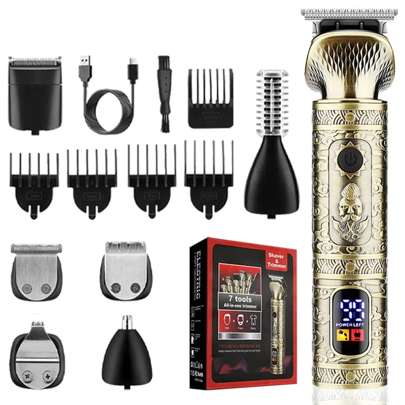 Set tagliacapelli professionale 7 in 1 per uomo barbiere Set tagliacapelli interamente in metallo rasoio elettrico Kit per la cura del naso