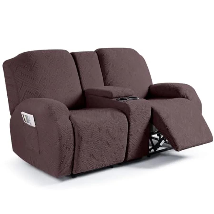 Copridivano Reclinabile a 4 Pezzi con Tasche, Coperture Elasticizzate in Jacquard per Divano Reclinabile con Console