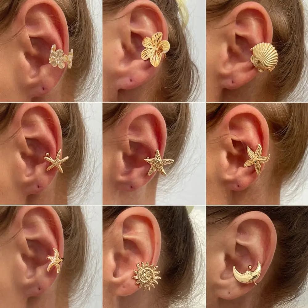 Orecchini a clip a forma di C con fiore, in metallo argentato, stile vacanza, placcati oro, da indossare