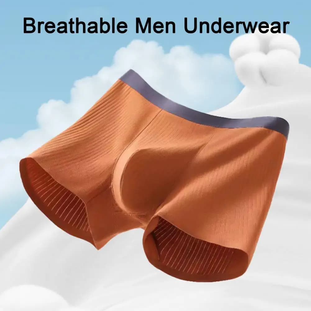 Breathable Men Underwear Men's Mid-waist Boxer Underwear Elastic Ribbed Patchwork Shorts U-convex Design Briefs with Smooth