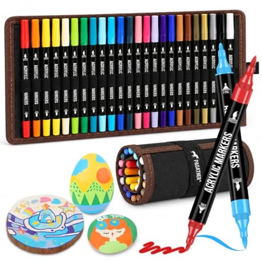 s Acrylic Paint Markers, Dual Tip with Fine Tip and Brush Tip Pens for Stone, Wood, Calligraphy, Canvas, Ceramic, Metal, Glass,