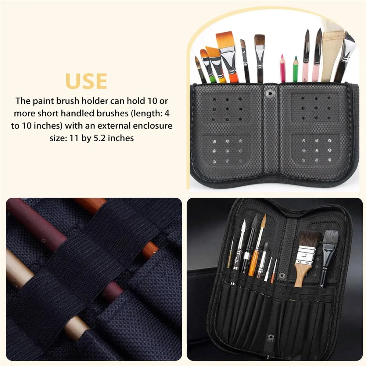 (A02R] 38Cm Artist Paint Brush Holder Zippered Brush Case for Oil Acrylic Watercolor Brush Breathable Painting Kit