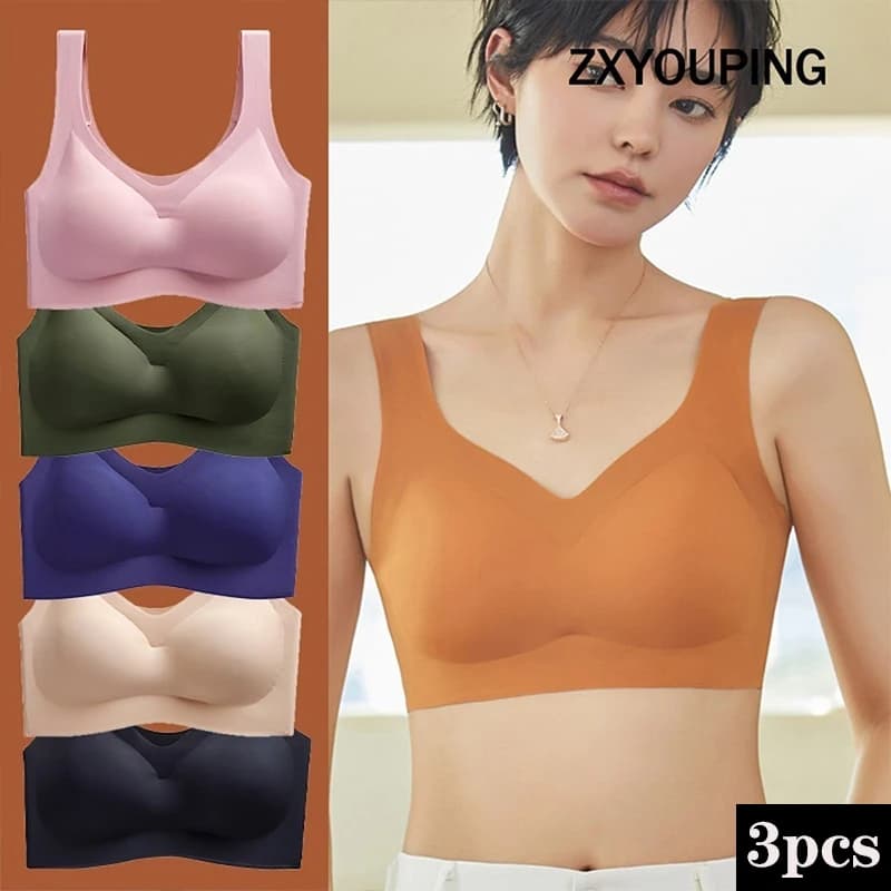 Reggiseno sportivo Sexy 3 pezzi reggiseno senza cuciture con imbottiture comodo senza anello in acciaio Sleep Push Up Underwear Plus Size M-XXL