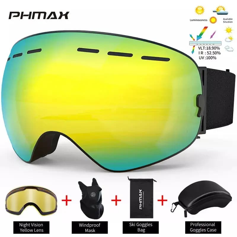 PHMAX Occhiali da sci Doppi strati Lenti Occhiali da sci UV400 Proteggi Anti-Fog Occhiali da snowboard Sport all'aria aperta Occhiali da sci Uomo Donna