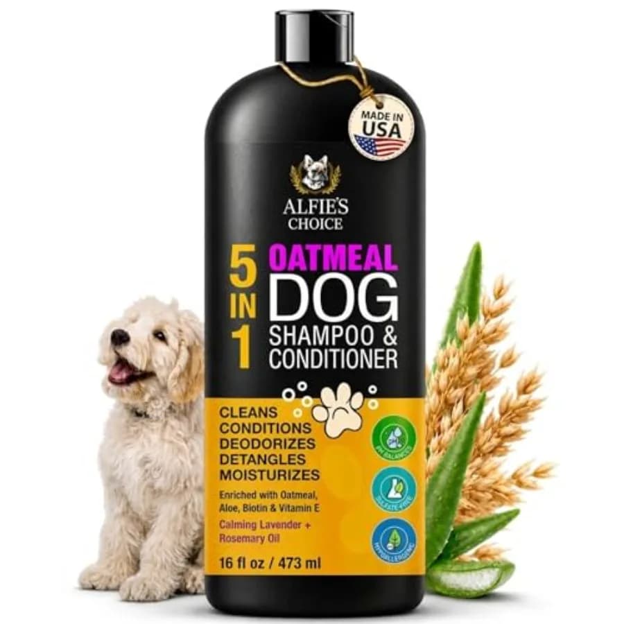 Shampoo e Balsamo per Cani all'Avena per Pelli Irritate, Shampoo per Cuccioli con Pelle Sensibile 5-in-1: Pulisce, Deodora e Districante