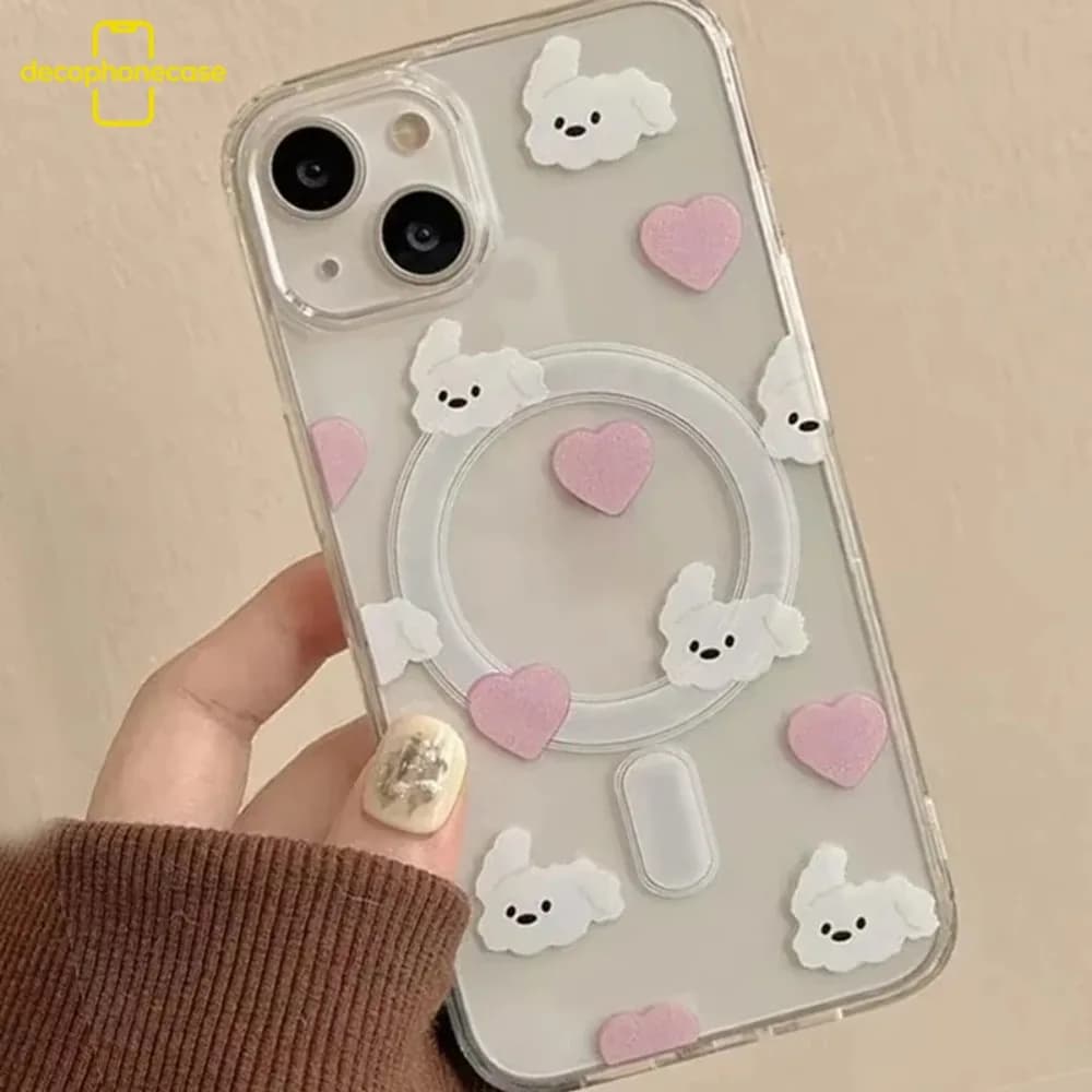 Heart Kawaii Puppy for Magnetic Phone Case for iPhone 17 AIR 13 14 15 Pro Max MINI Plus Y2K Wireless Charging Cover