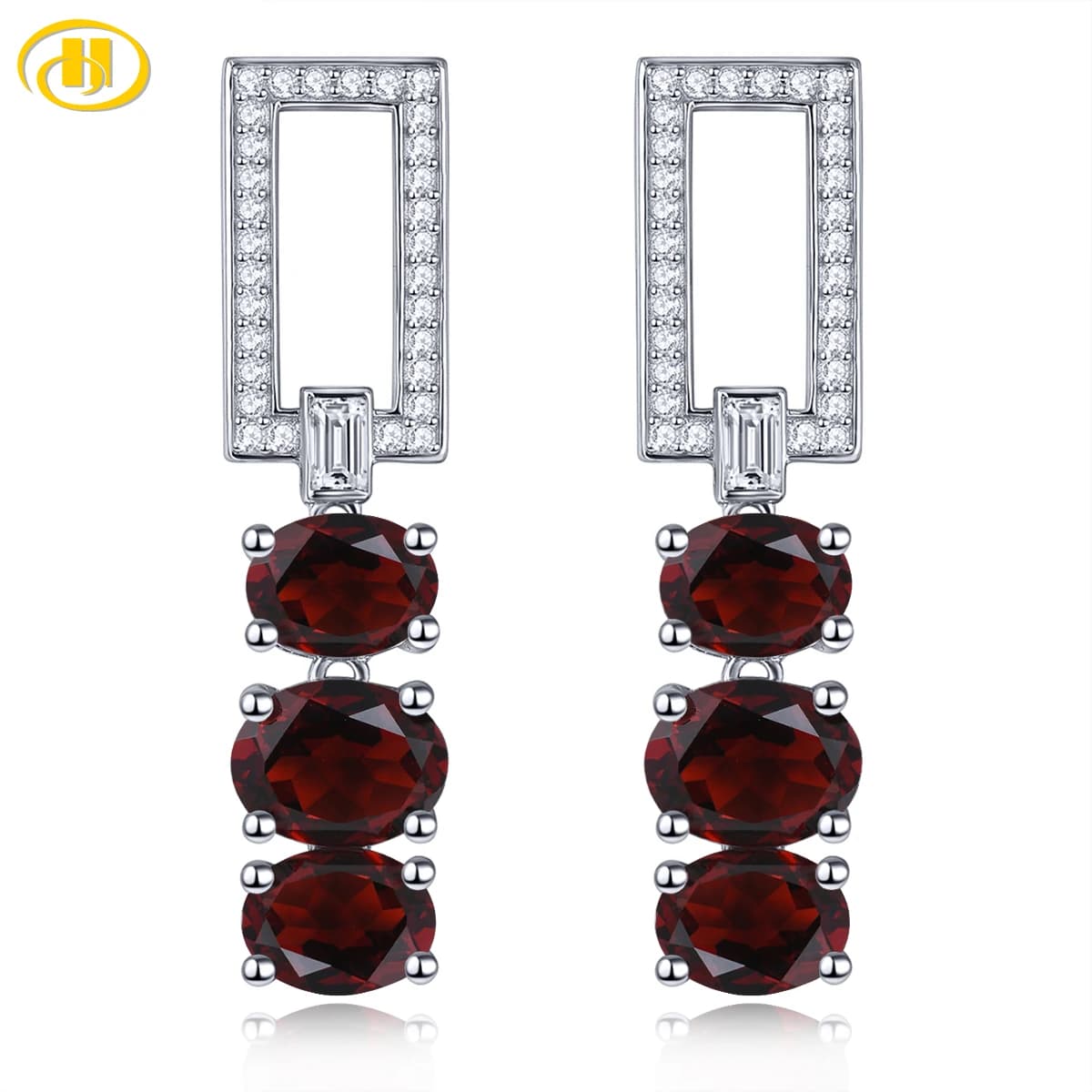 Orecchini Pendenti in Argento Sterling con Granato Rosso Naturale, 9,8 Carati, Pietra Portafortuna Autentica, Gioielli Classici per Donna