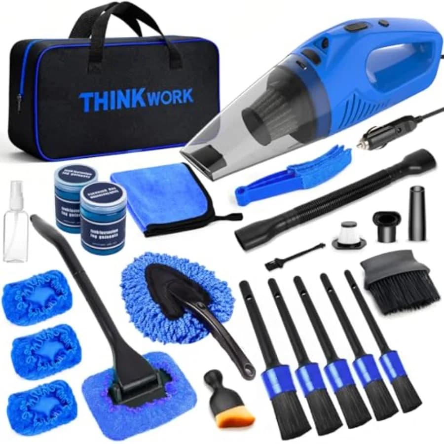 Car Cleaning Kit Car Detailing Kit, Car Cleaning Kit Interior Cleaner with High Power Blue Handheld Vacuum Cleaner, Brush Sets,