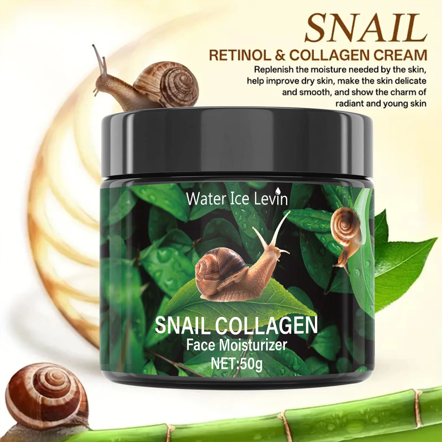 Snail moisturizing cream 50 g - Vegetable Collagen and vitamin E, Glow Boost light, not sticky all day