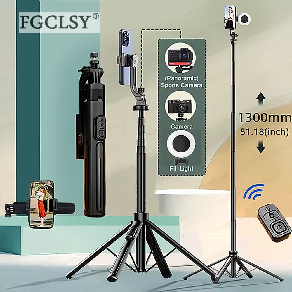 FGCLSY 360 ° rotazione Treppiede per selfie stick wireless con telecomando Bluetooth Supporto pieghevole per registrazione di riprese Vlog del telefono