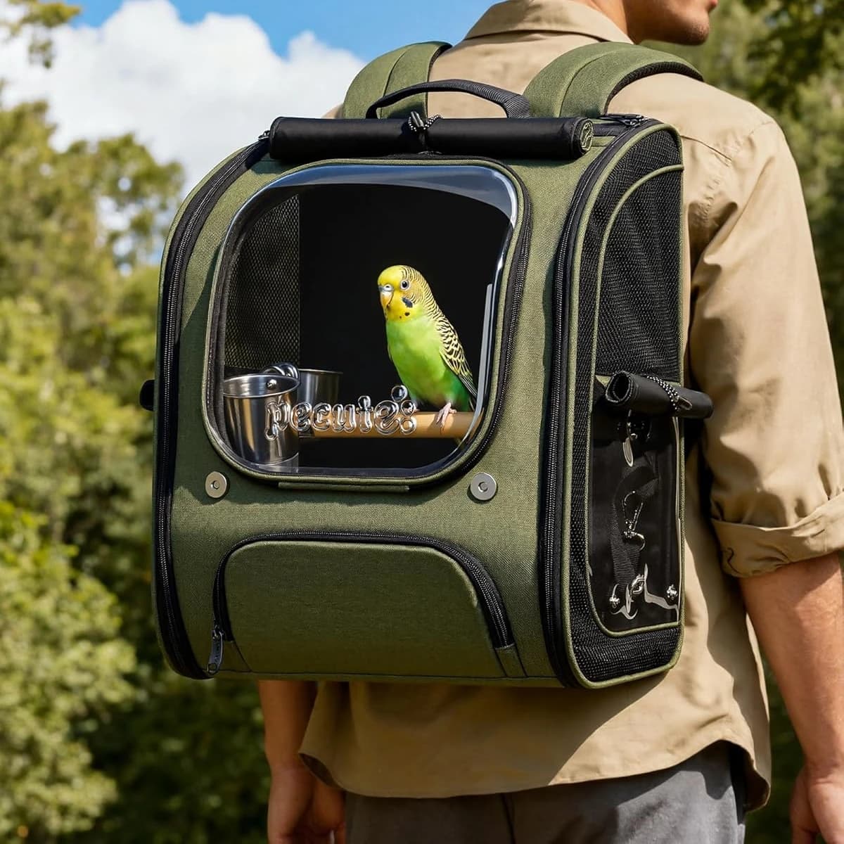 Zaino Trasportino per Uccelli con Posatoi per Piccoli Animali, Pappagalli, Cacatua, Gabbia Portatile per Viaggi all'Aperto
