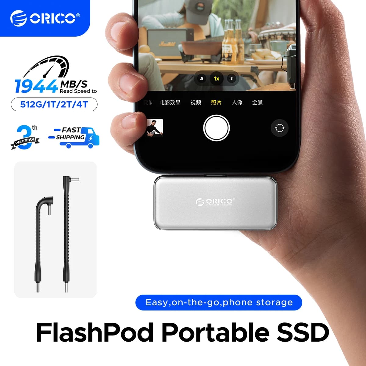 SSD esterno ORICO da 1 TB fino a 2000 MB/s, design a presa diretta, SSD portatile ad alta velocità con interfaccia USB 3.2 Gen2x2 20 Gbps