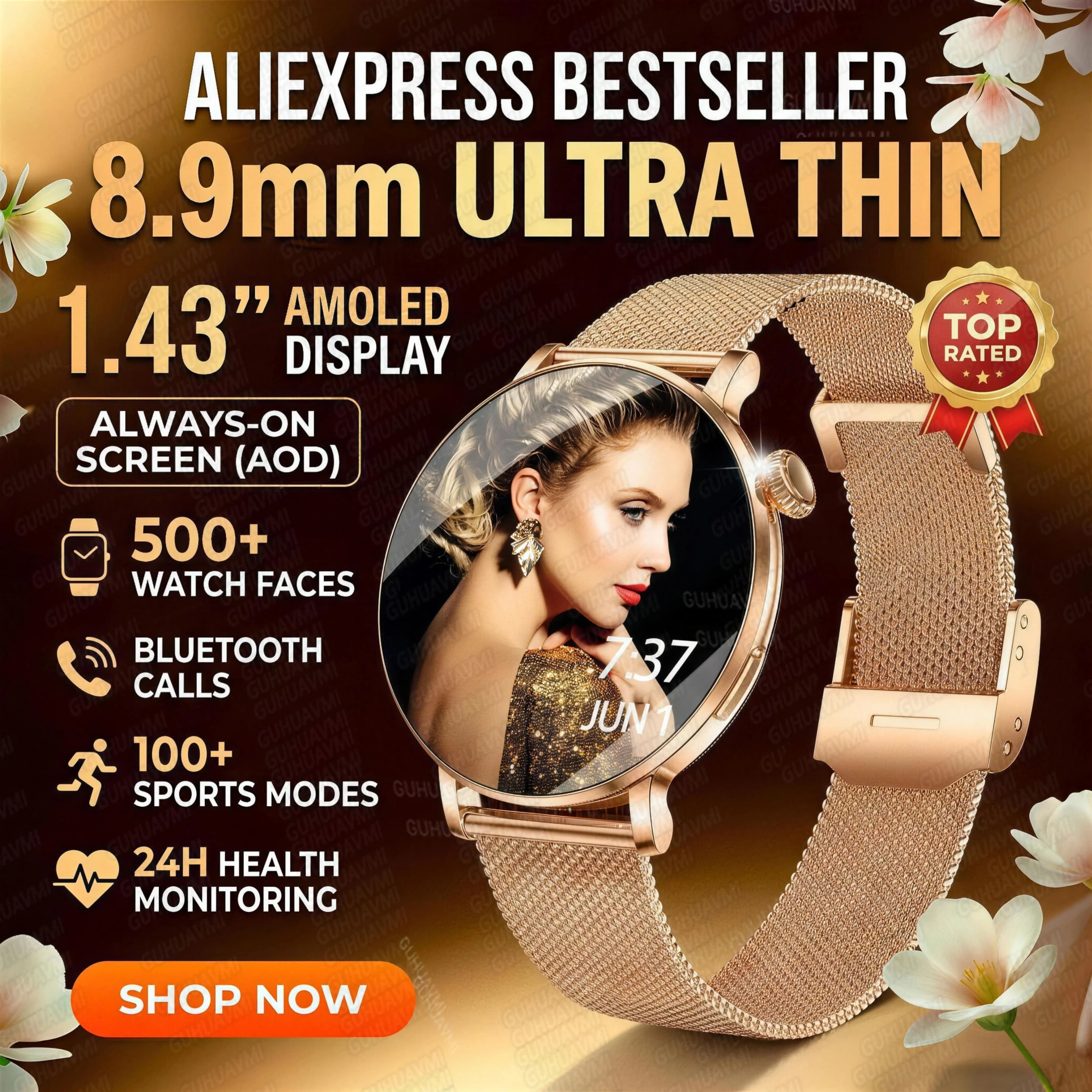 New Women's Smartwatch 2026, 8.9mm Ultra-thin AMOLED HD Screen, Sporty Fitness Bracelet, Over 500 Squares, Luxury Smartwatch for Health
