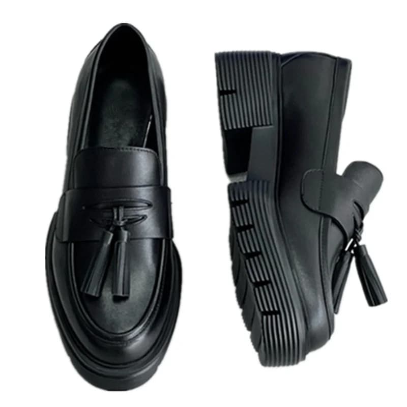 Shoes moccasins style Academy with tassel with thick British wig coat Shoes cow leather Minimalist Shoes Vintage