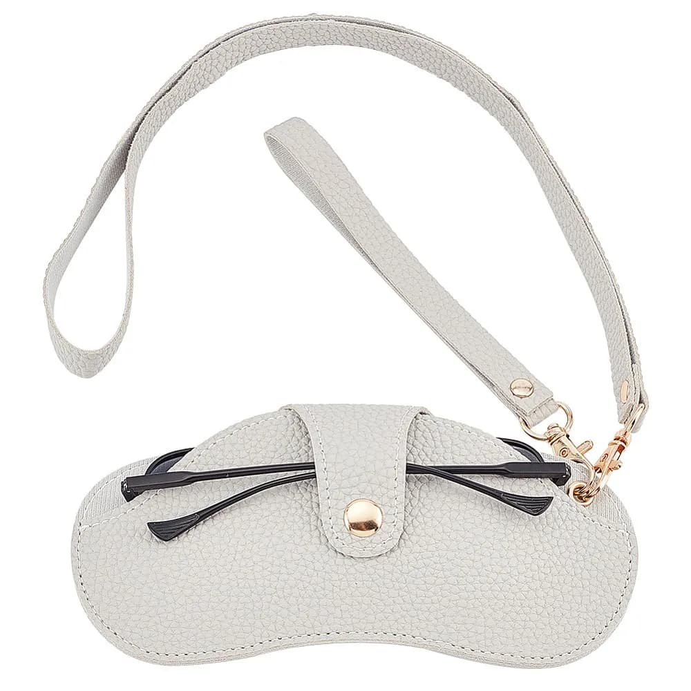 Imitation Leather Glasses Cases with Lanyard Alloy Swivel Clasps for Eyeglass Sun Glasses Protector Light Grey 625mm