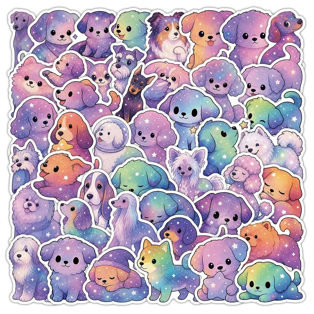 10/30/55pcs Kawaii Starry Sky Dog Cartoon Stickers Cute Colorful Animal Graffiti Sticker Notebook Suitcase Phone Decals Packing