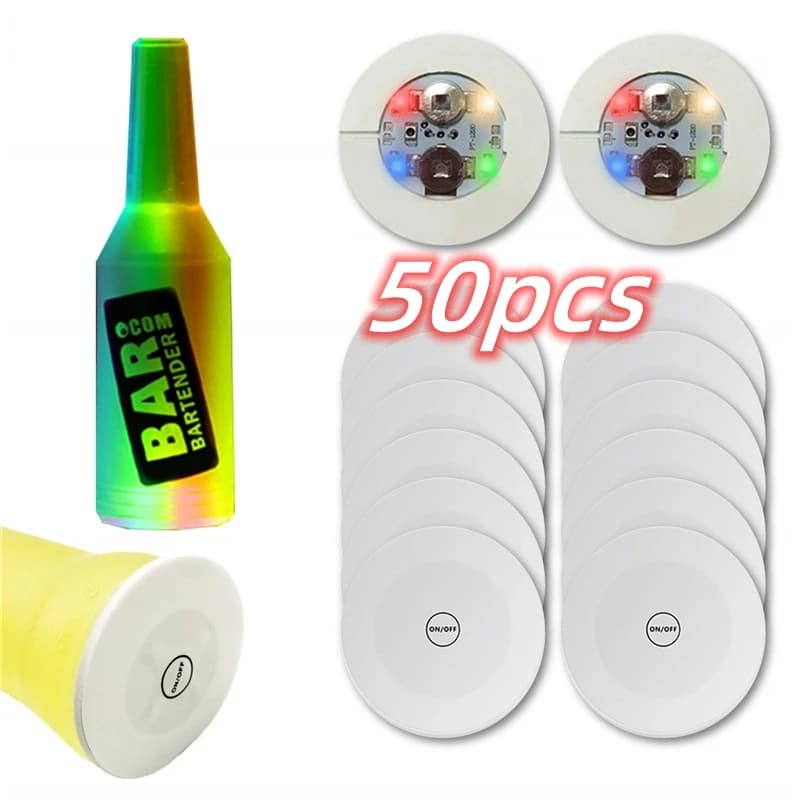 50/20/10/1pc LED Coasters Luminous Liquor Wine Bottles Coaster Stickers Flashing Light Up Cup Mat For Bar Club Party Decor Light
