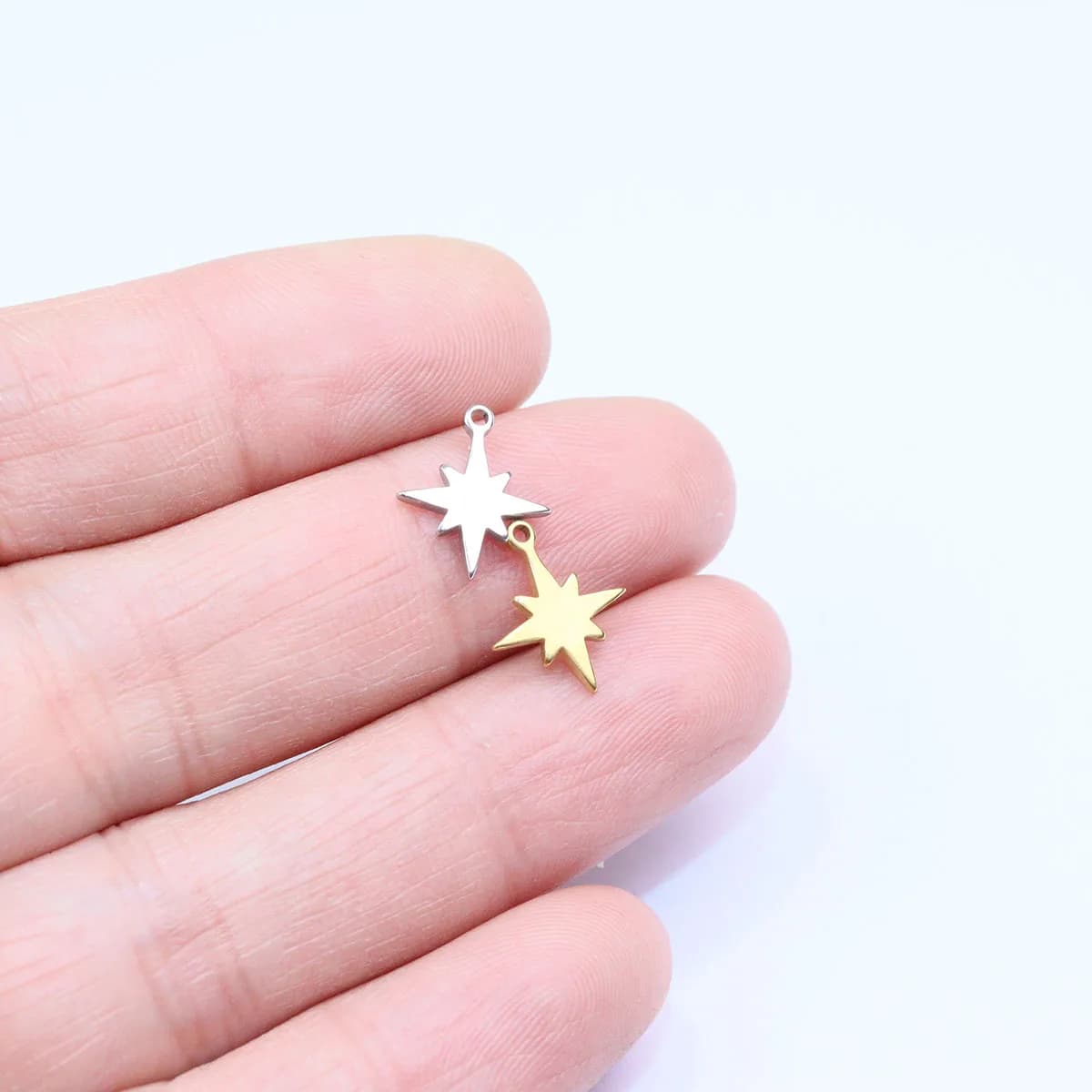 10pcs Wholesale Stainless Steel Mini Star Charms DIY Anklets Earrings Bracelets Vacuum Plated Colorless 2 Colors