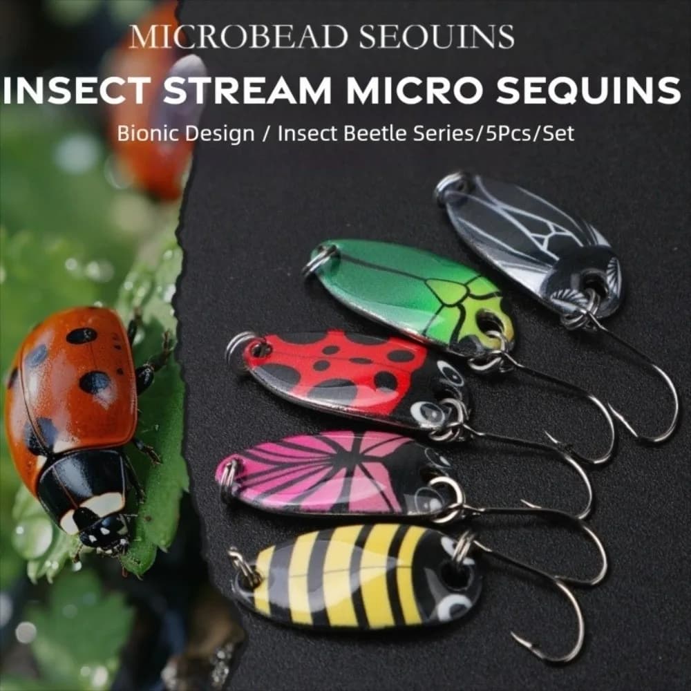 5 Pcs/Set UV Coated Spoon Fishing Lure 1.5G 2.5G 3.5G 5G Weight Insect Paint Design Spinnerbait Lure Small Tiny Size