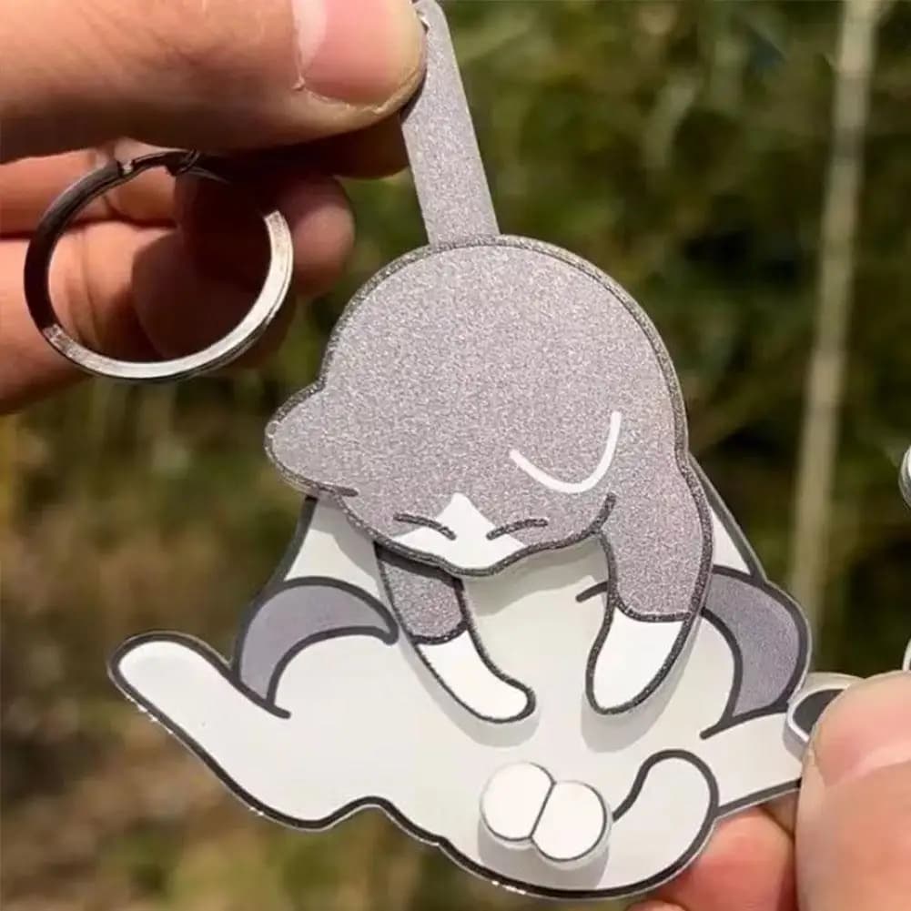 Portachiavi con gatto Paly Balls Ciondolo chiave con borsa in acrilico divertente e carino