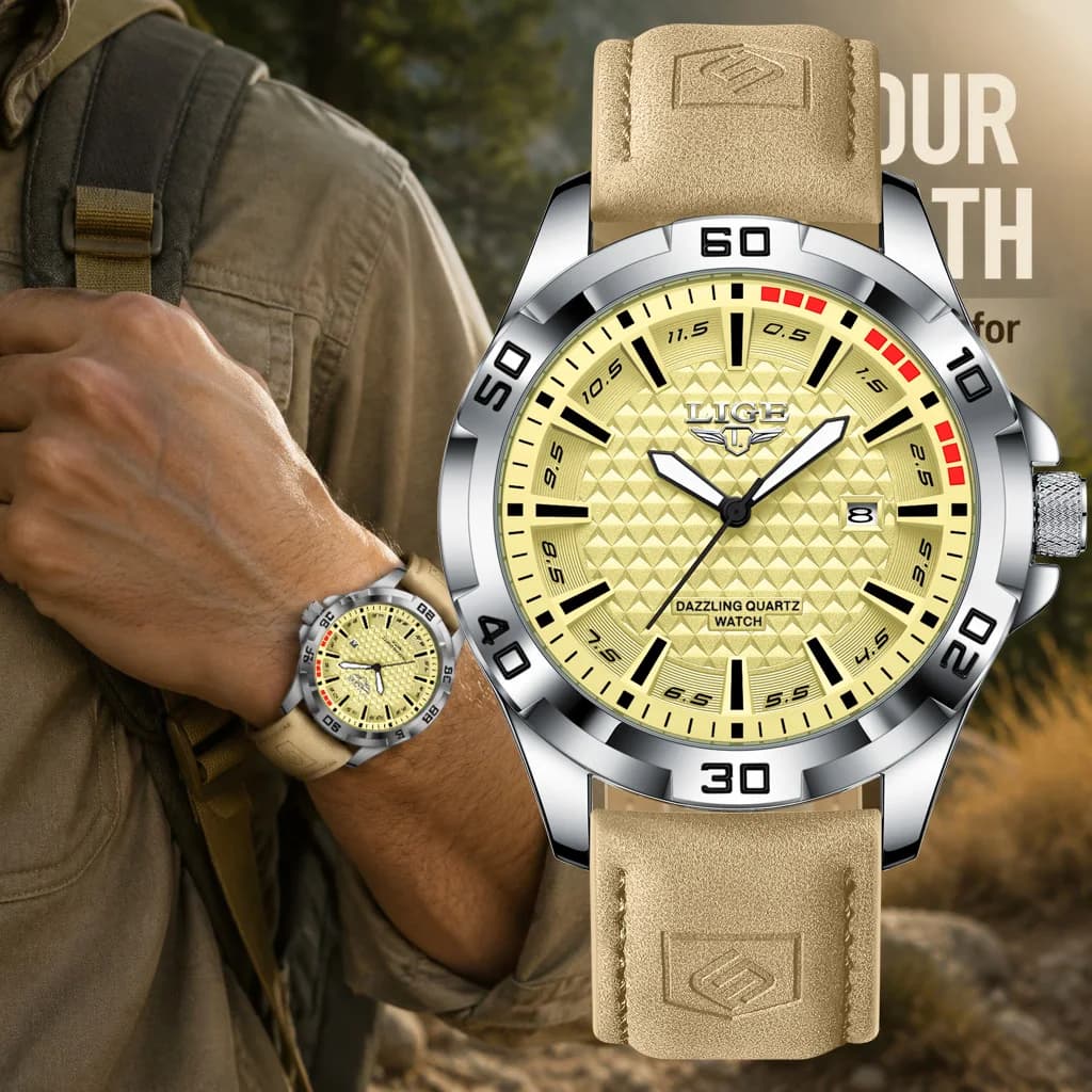LIGE Men Quartz Wrist Watch Casual Sport Military Calendar Watch for Man Business Leather Waterproof Male Relogio Masculino