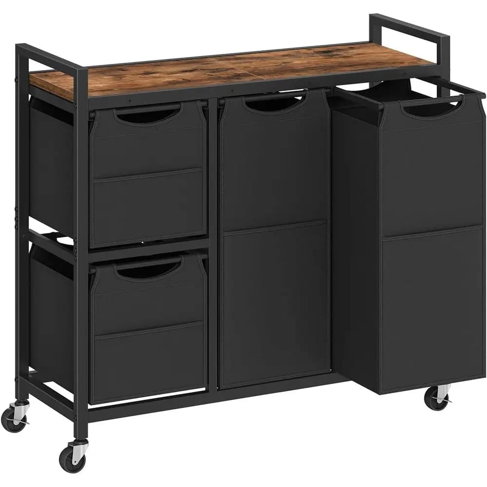 Basket for 4 Parts from 34 Gallons with Wheels, Stackable Bags, Side Pockets, Rustic Brown and Black