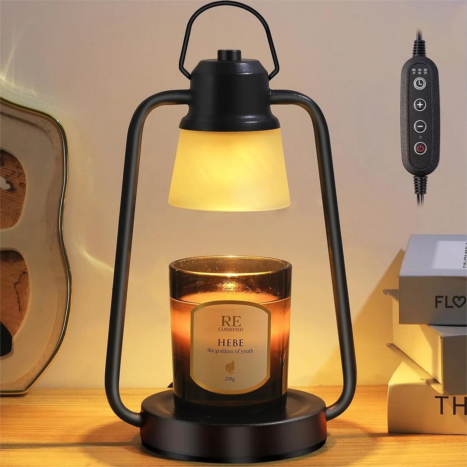 Lampada Scaldacera con Timer e Dimmer per Candele in Barattolo, Scaldacera Elettrico Vintage con 2 Lampadine, Regalo di Inaugurazione Casa per Donne