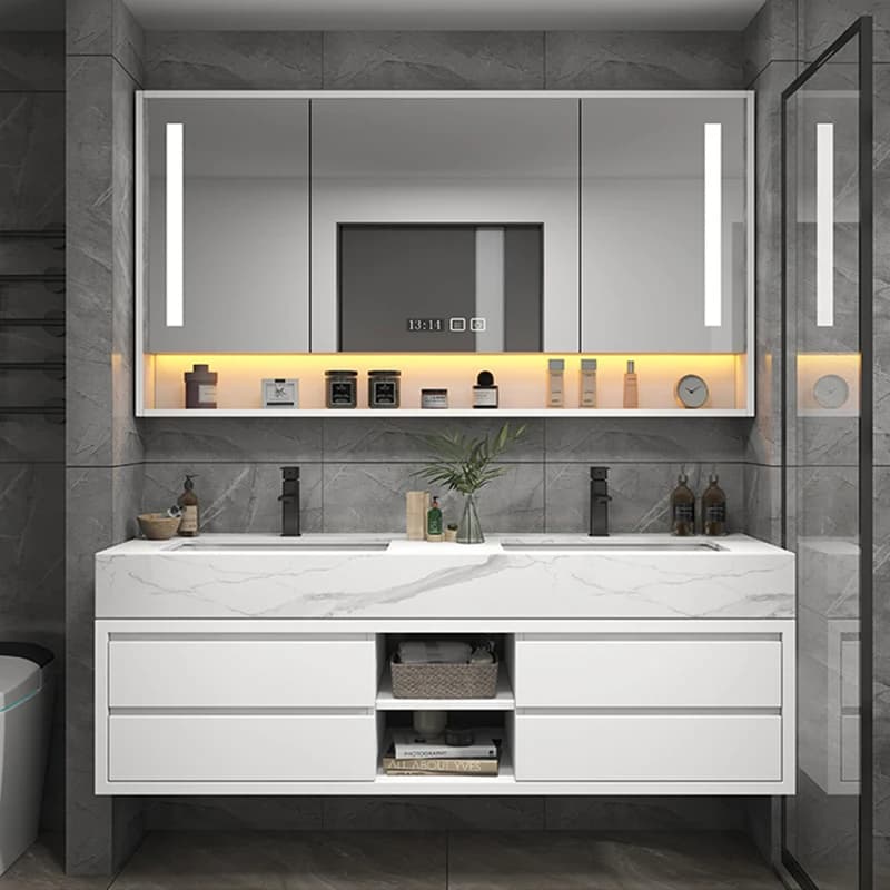 Decorazione di bellezza Armadietto da bagno in legno in stile cinese Bianco Interni di moda Armadio creativo Semplice Gabinete Prodotti per la casa