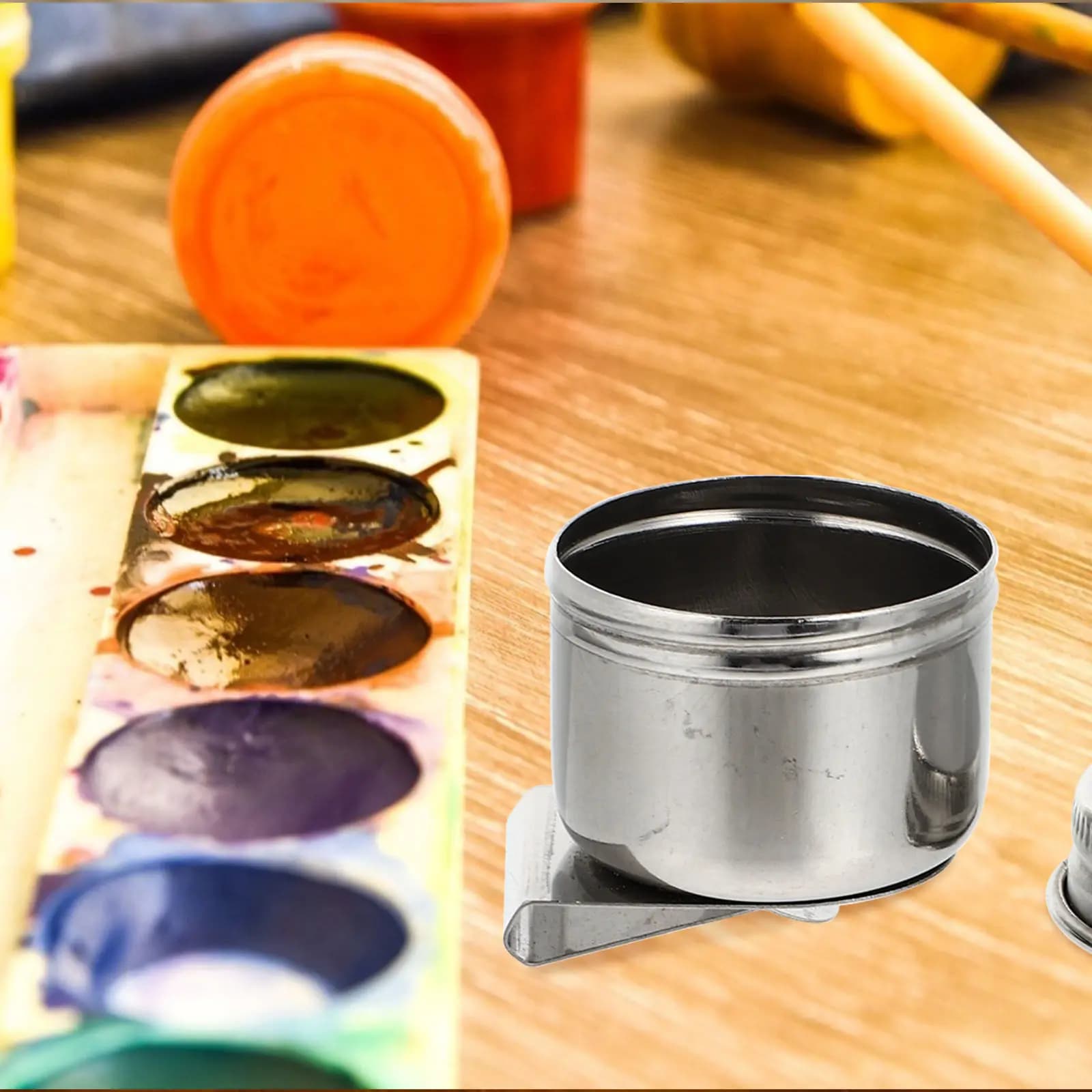 2 Pezzi Contenitore in Acciaio Inossidabile per Lavaggio Pennelli, Tazza per Olio e Palette, per Pulizia Pennelli da Pittura, Portatile con Coperchio Antisgocciolamento, Contenitore per Colori per Artisti