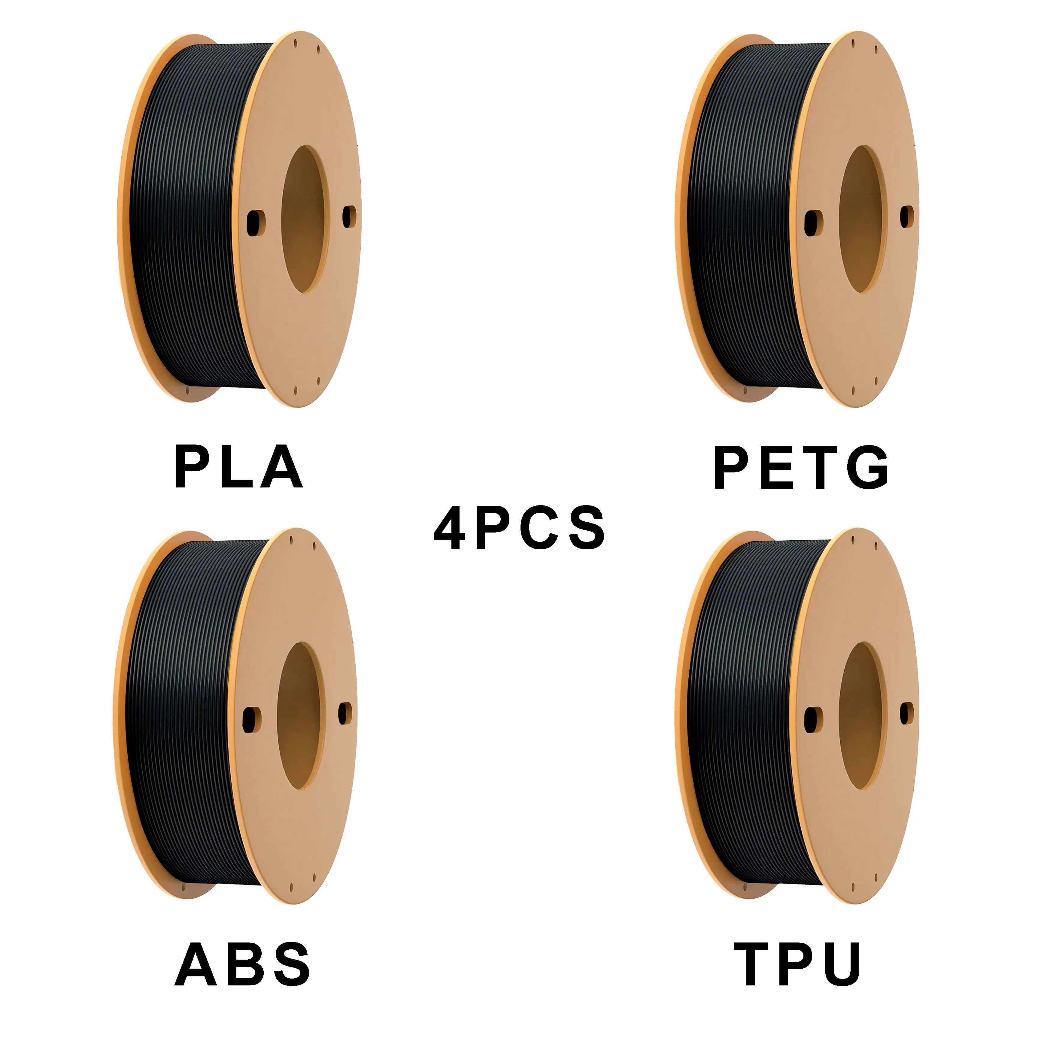 3D printing thread 4 pieces 1 roll PLA + 1 roll ABS + 1 roll PETG + 1 roll TPU, 4 rolls black 250G