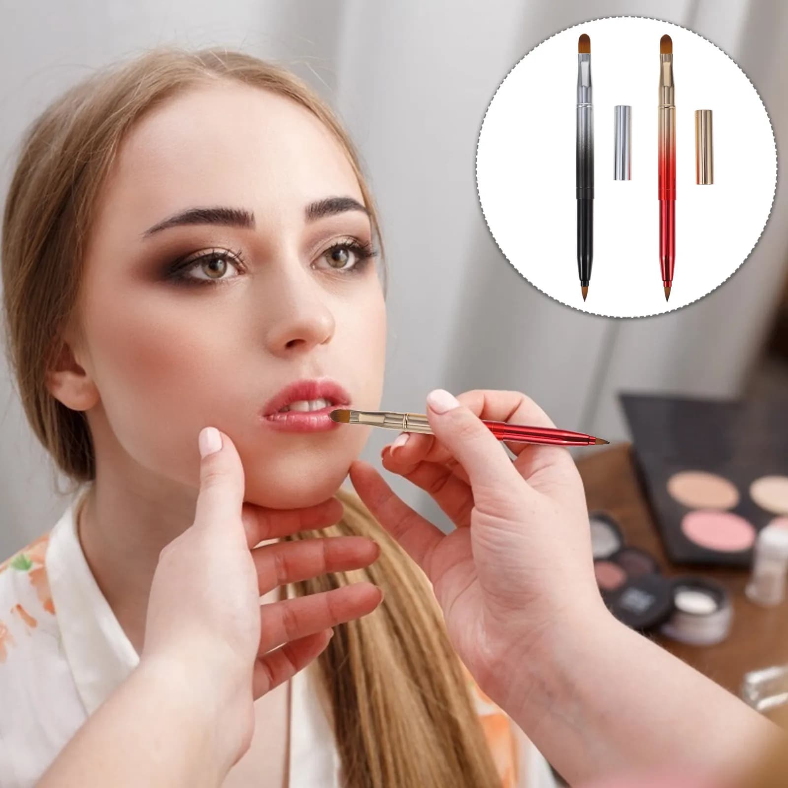 2 pennelli per trucco a doppia testa, applicatore retrattile per lucidalabbra, per ombretto, correttore, strumento per rossetto a doppia punta