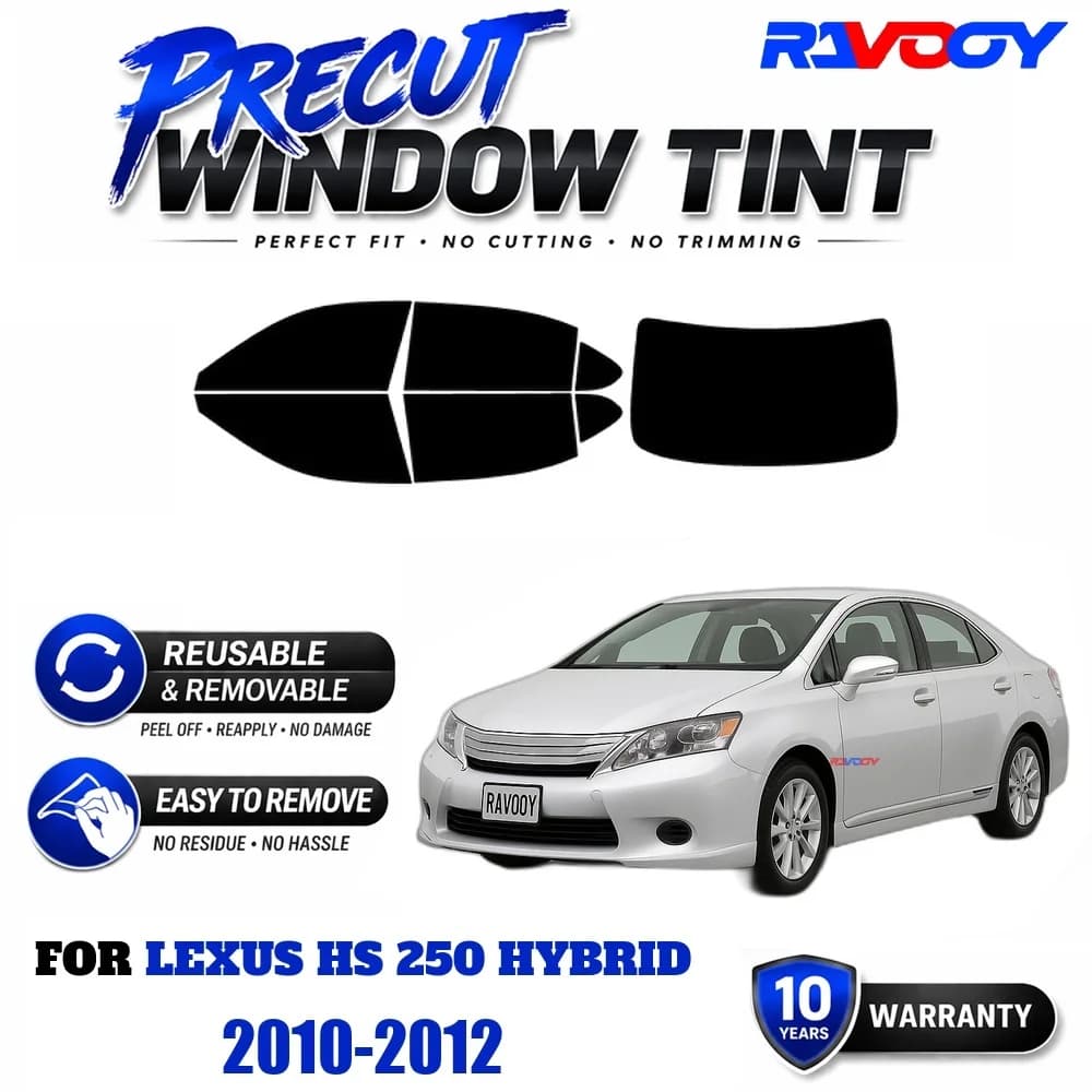 RAVOOY Precut Window Tint, Reusable Removable EPU Film, Custom Fit for Lexus HS 250 Hybrid 2010-2012, UV Heat Protection