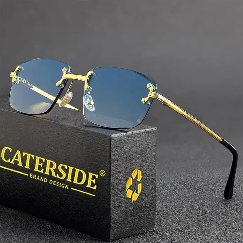 CATERSIDE Retro Carving Rimless Metal Frame Gradient Men's Sunglasses Punk Luxury Women's Eyewear Small Rectangle Sun Glasses